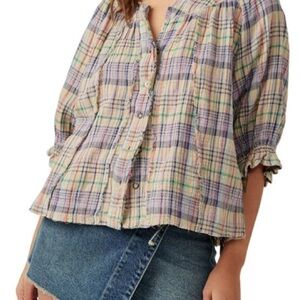 We the free Lucy Plaid Swing Top